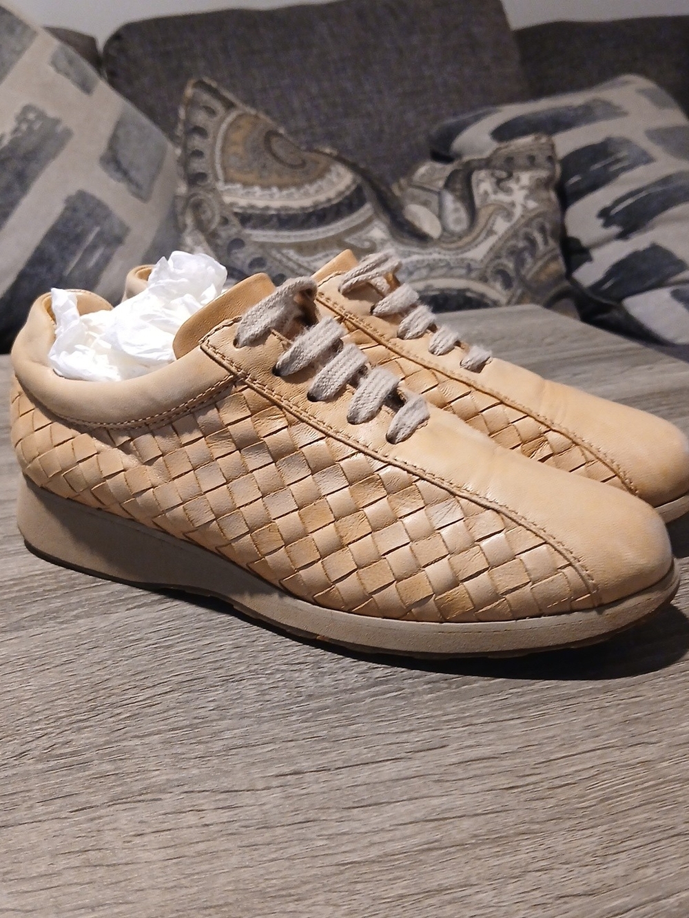 Bottega Veneta Cream Intrecciato Woven Leather Sneakers - Size 6.5 / 36.5